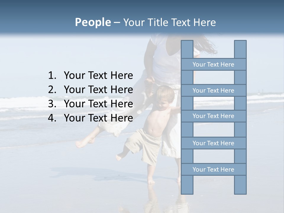 Mom And Son Playing On A Beach, Ocean And Blue Sky In The Background PowerPoint Template