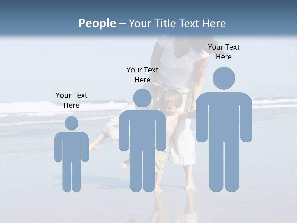 Mom And Son Playing On A Beach, Ocean And Blue Sky In The Background PowerPoint Template