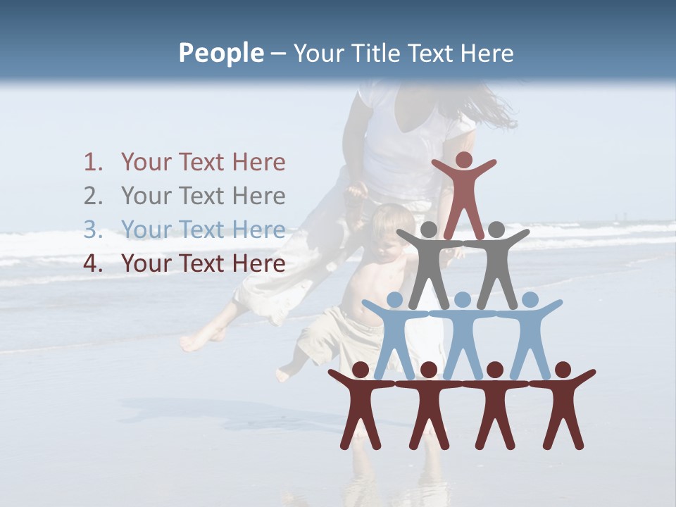 Mom And Son Playing On A Beach, Ocean And Blue Sky In The Background PowerPoint Template