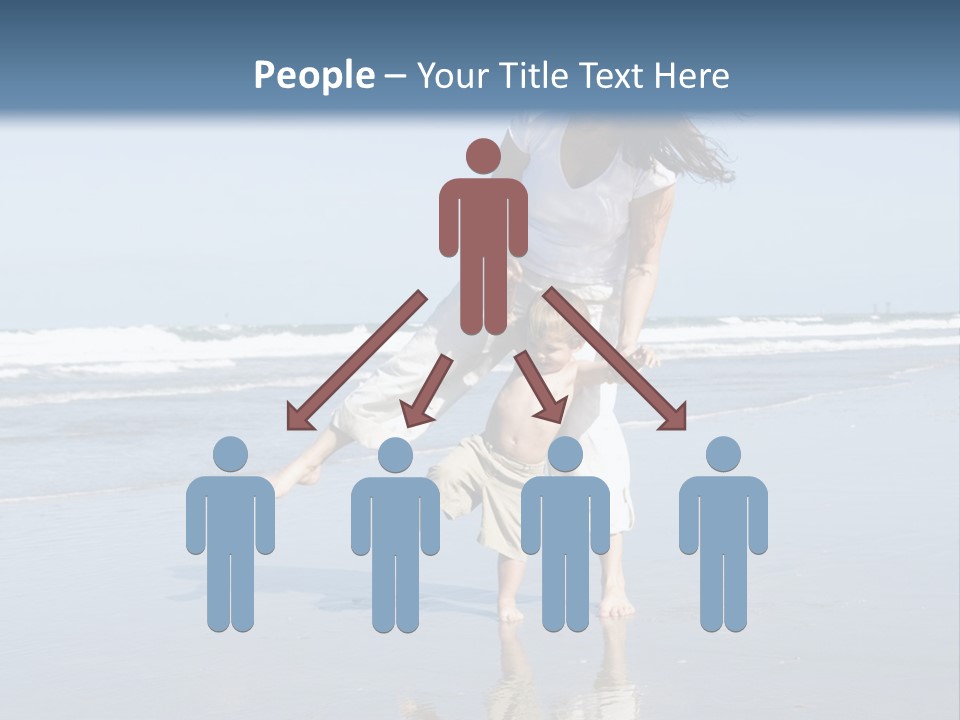 Mom And Son Playing On A Beach, Ocean And Blue Sky In The Background PowerPoint Template