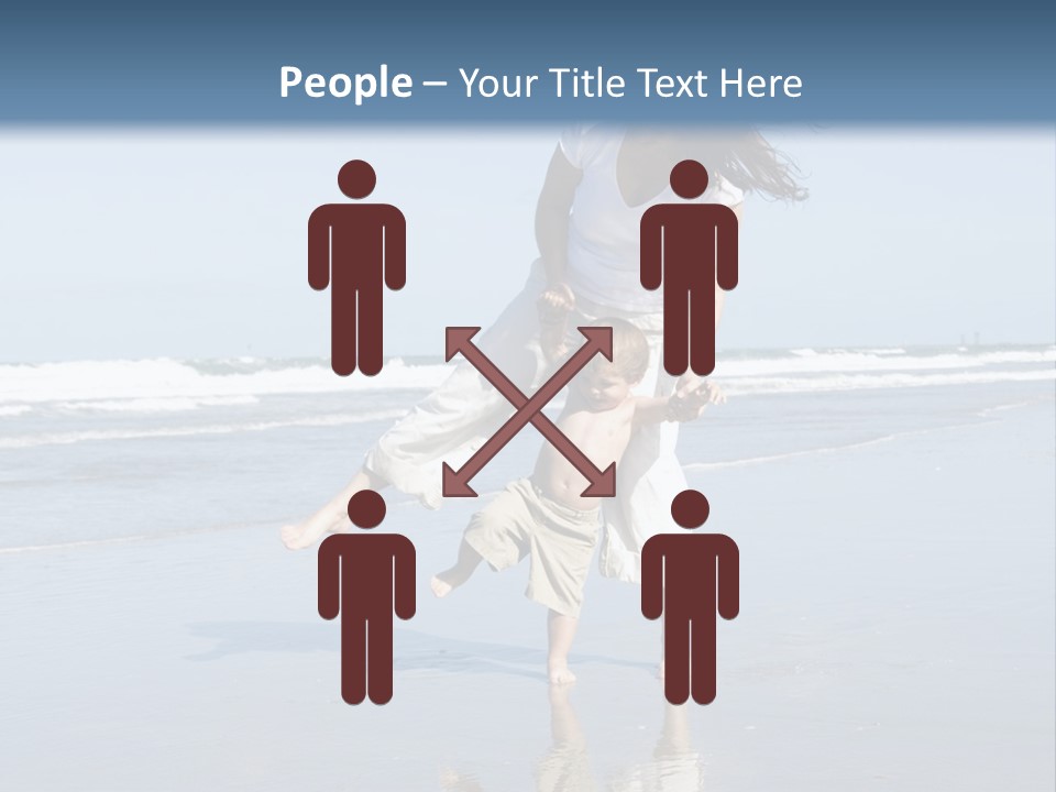 Mom And Son Playing On A Beach, Ocean And Blue Sky In The Background PowerPoint Template