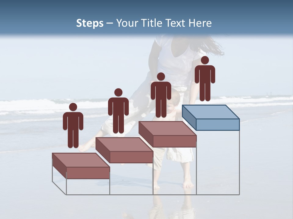 Mom And Son Playing On A Beach, Ocean And Blue Sky In The Background PowerPoint Template