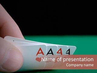 Playerтащs Hand Revealing Four Aces PowerPoint Template