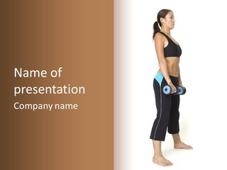 A Female Fitness Instructor Demonstrates The Finishing Position Of The Dumbbell Deadlift PowerPoint Template