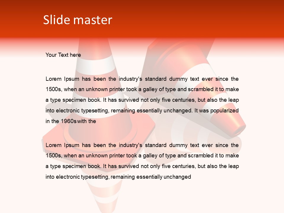 Traffic Cones Over White Reflective Background PowerPoint Template