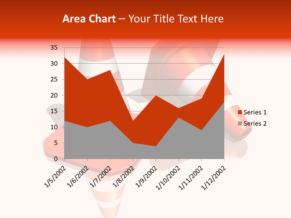 Traffic Cones Over White Reflective Background PowerPoint Template