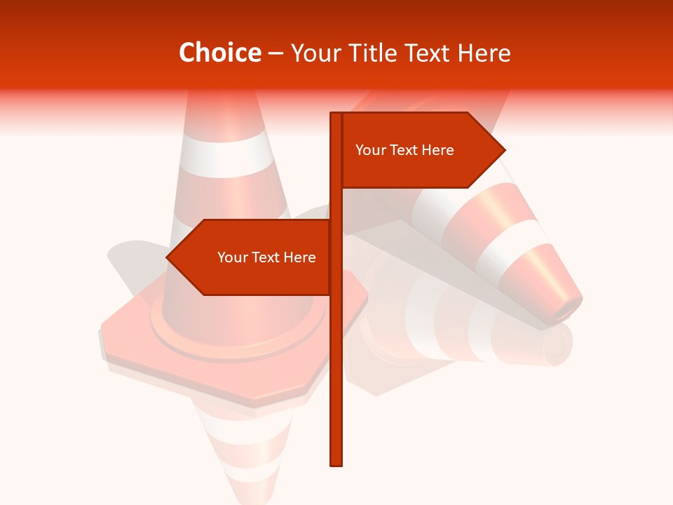 Traffic Cones Over White Reflective Background PowerPoint Template