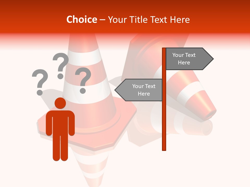 Traffic Cones Over White Reflective Background PowerPoint Template