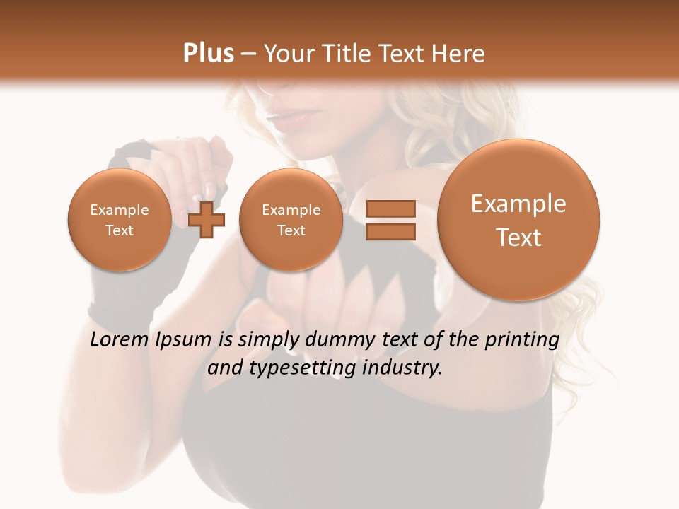 Healthy Young Woman In Red Boxing Gloves Shoots A Straight Right Cross During A Cardio Boxing Workout. PowerPoint Template