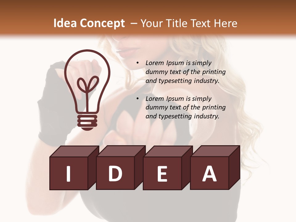 Healthy Young Woman In Red Boxing Gloves Shoots A Straight Right Cross During A Cardio Boxing Workout. PowerPoint Template