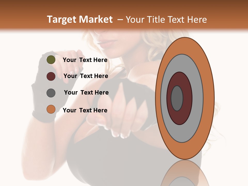 Healthy Young Woman In Red Boxing Gloves Shoots A Straight Right Cross During A Cardio Boxing Workout. PowerPoint Template