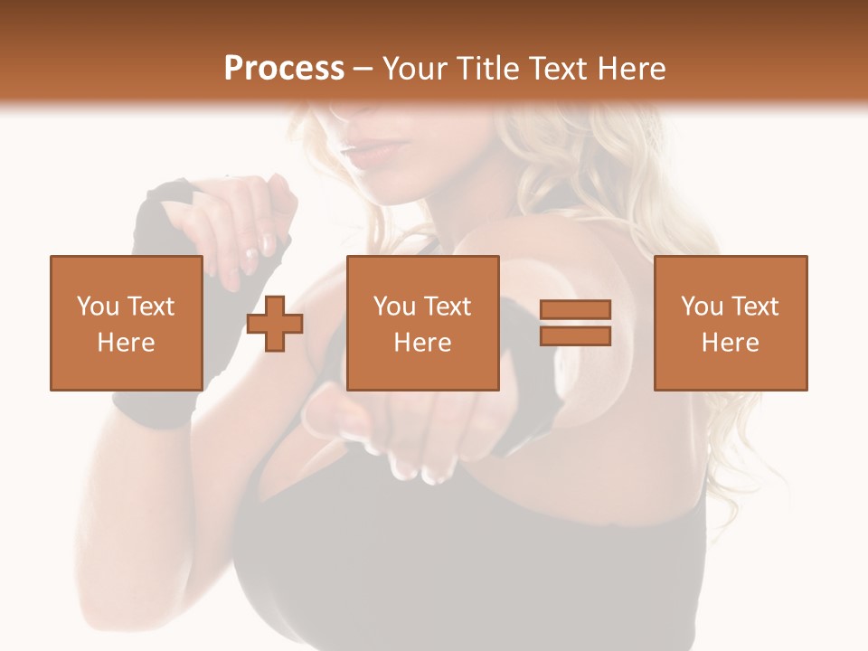 Healthy Young Woman In Red Boxing Gloves Shoots A Straight Right Cross During A Cardio Boxing Workout. PowerPoint Template