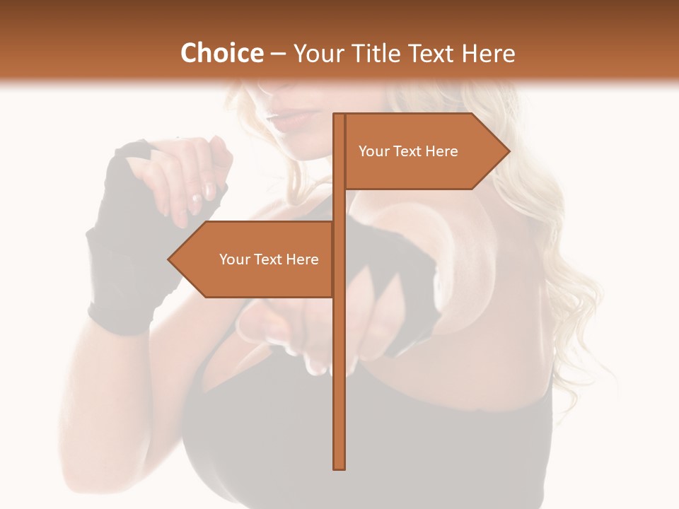 Healthy Young Woman In Red Boxing Gloves Shoots A Straight Right Cross During A Cardio Boxing Workout. PowerPoint Template