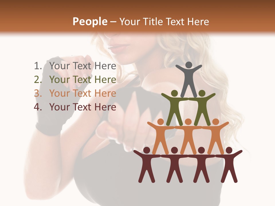 Healthy Young Woman In Red Boxing Gloves Shoots A Straight Right Cross During A Cardio Boxing Workout. PowerPoint Template