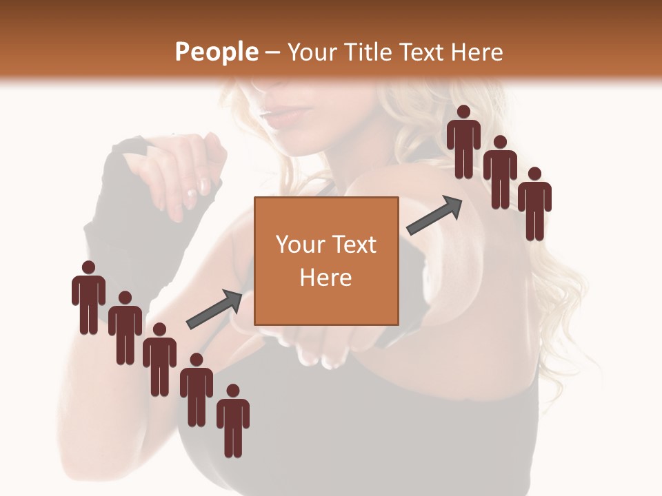 Healthy Young Woman In Red Boxing Gloves Shoots A Straight Right Cross During A Cardio Boxing Workout. PowerPoint Template