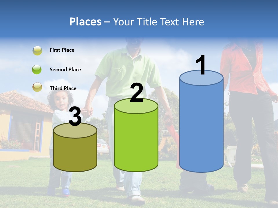 A Family Holding Hands In Front Of A House PowerPoint Template