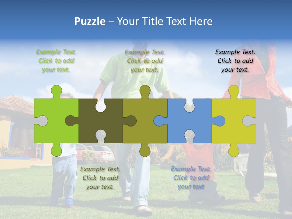 A Family Holding Hands In Front Of A House PowerPoint Template