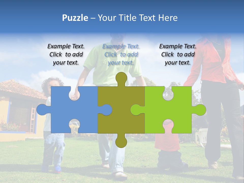 A Family Holding Hands In Front Of A House PowerPoint Template