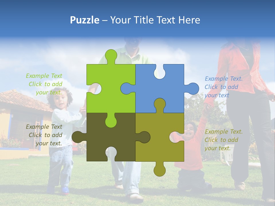 A Family Holding Hands In Front Of A House PowerPoint Template