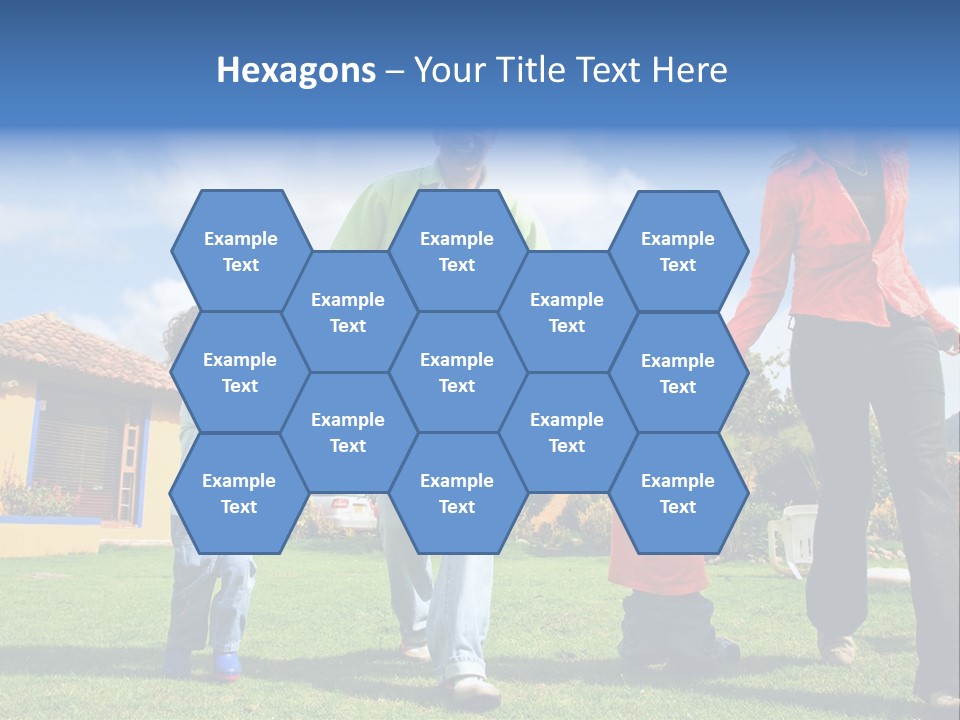 A Family Holding Hands In Front Of A House PowerPoint Template