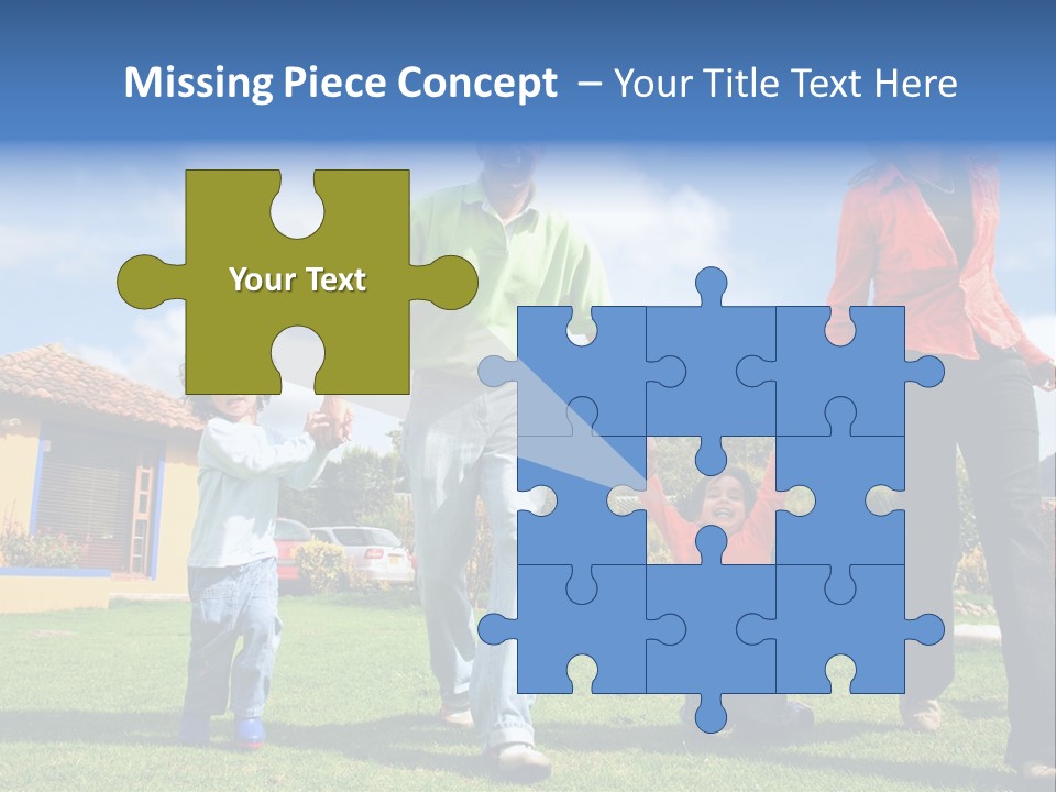 A Family Holding Hands In Front Of A House PowerPoint Template