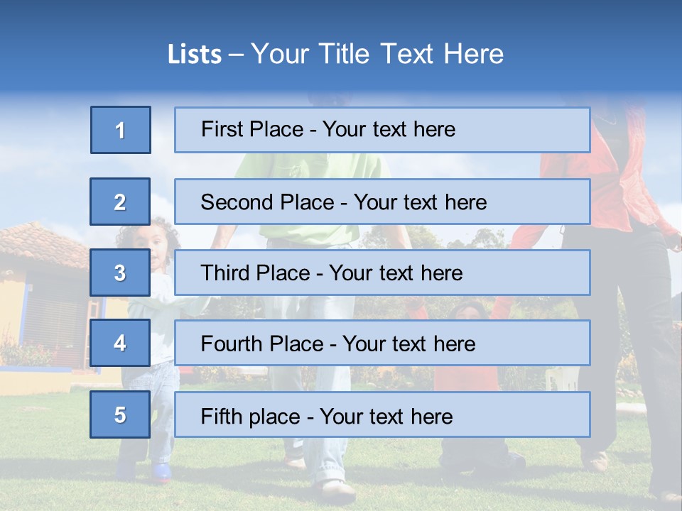 A Family Holding Hands In Front Of A House PowerPoint Template