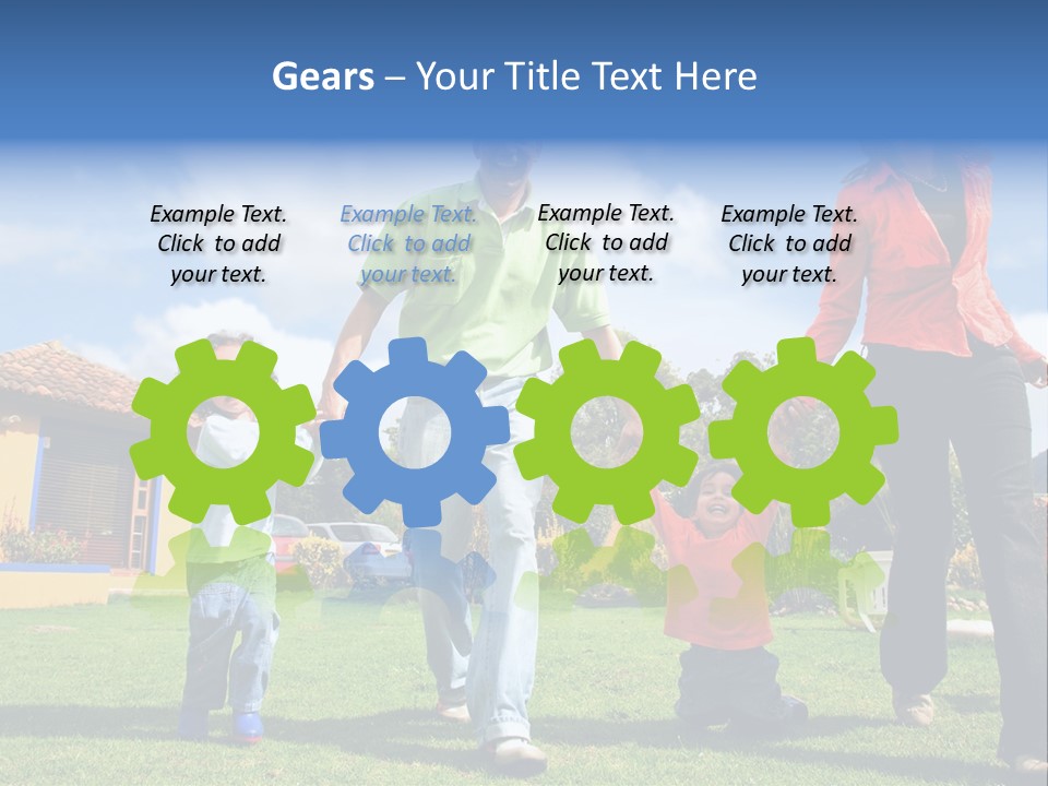 A Family Holding Hands In Front Of A House PowerPoint Template