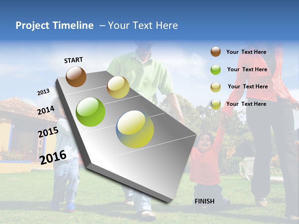 A Family Holding Hands In Front Of A House PowerPoint Template