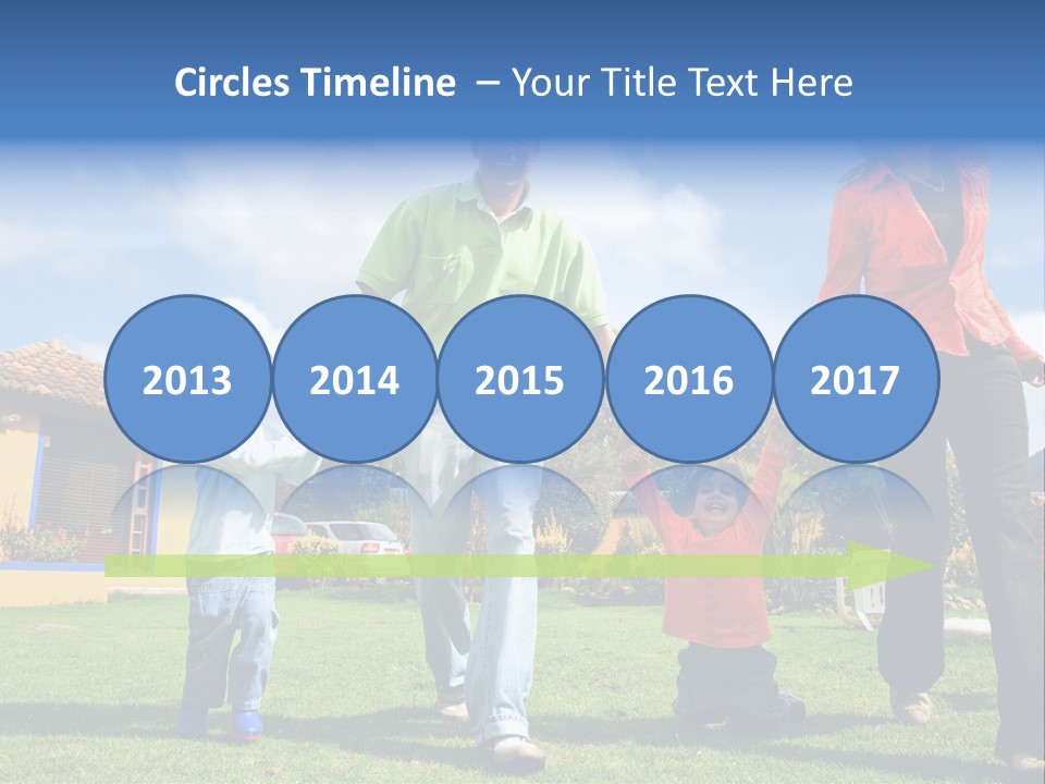 A Family Holding Hands In Front Of A House PowerPoint Template