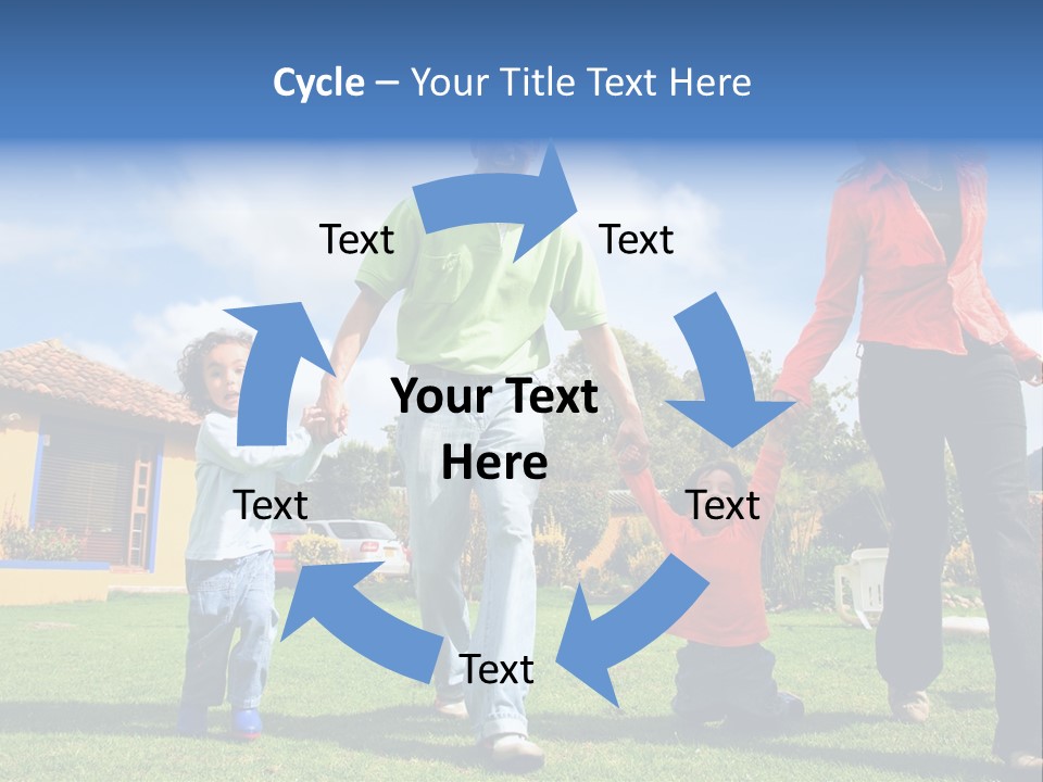 A Family Holding Hands In Front Of A House PowerPoint Template