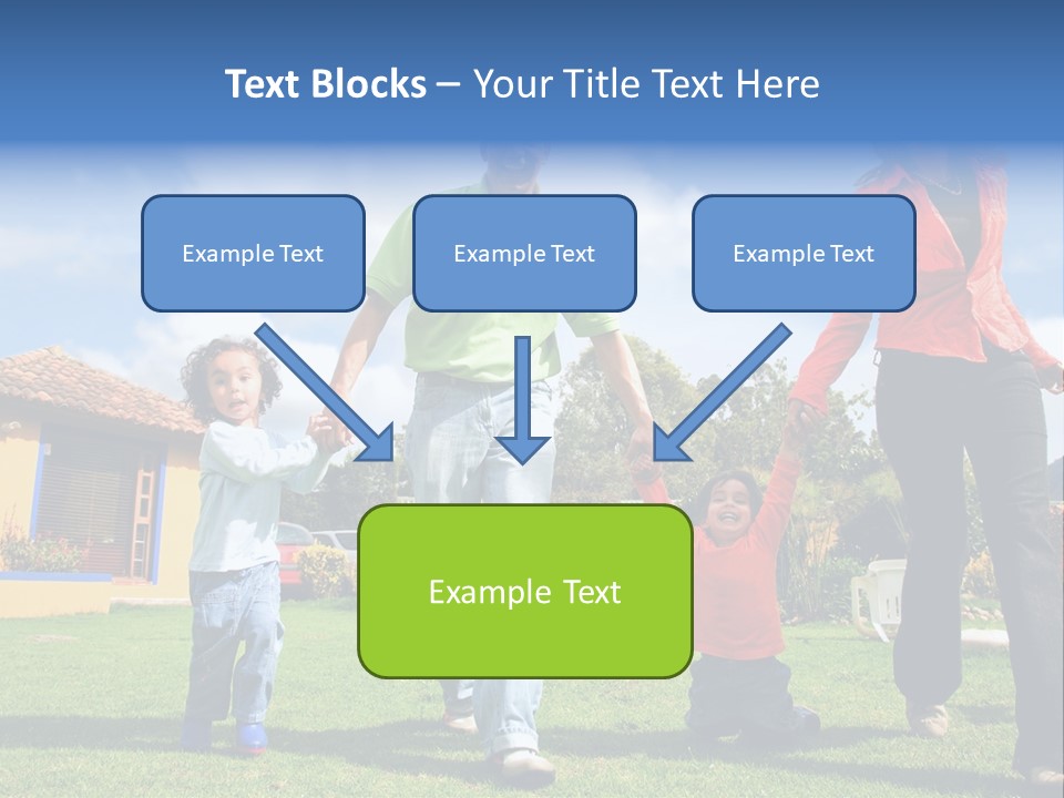 A Family Holding Hands In Front Of A House PowerPoint Template