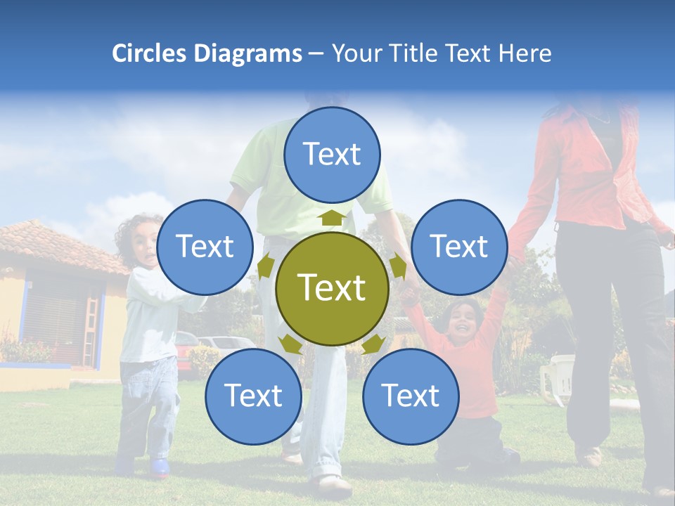 A Family Holding Hands In Front Of A House PowerPoint Template