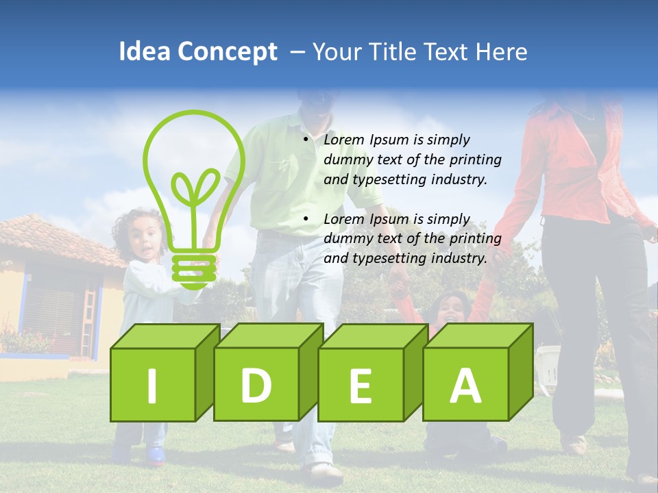 A Family Holding Hands In Front Of A House PowerPoint Template