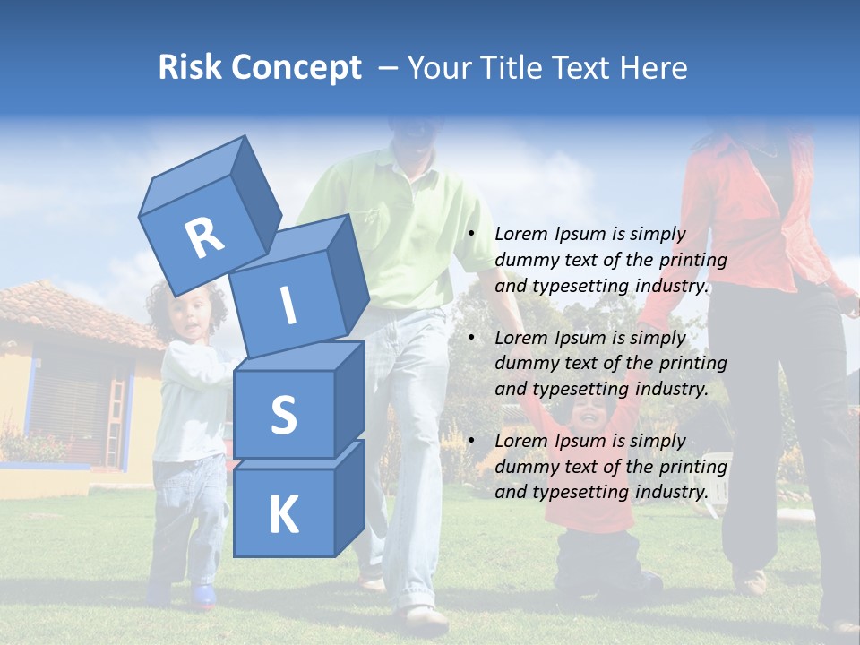 A Family Holding Hands In Front Of A House PowerPoint Template