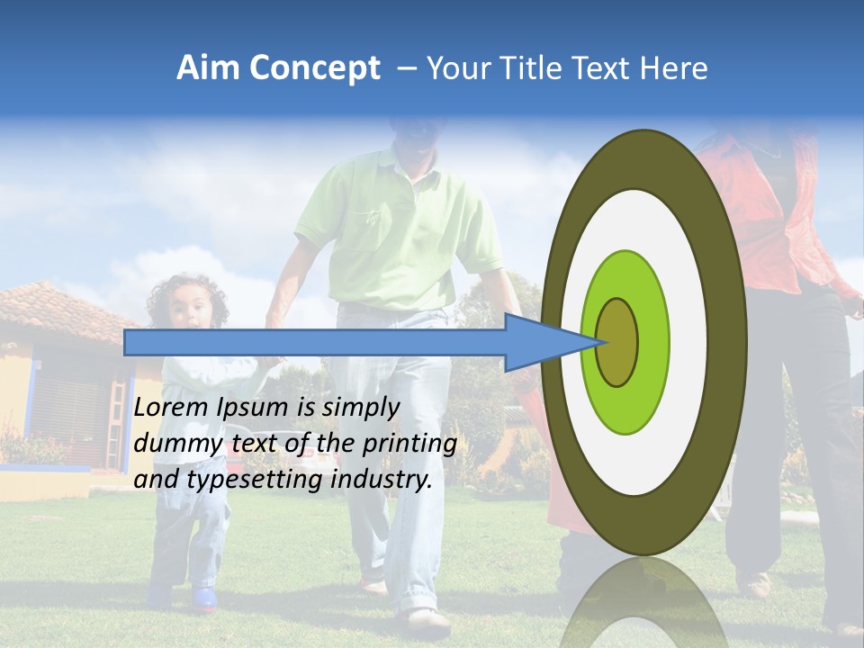 A Family Holding Hands In Front Of A House PowerPoint Template