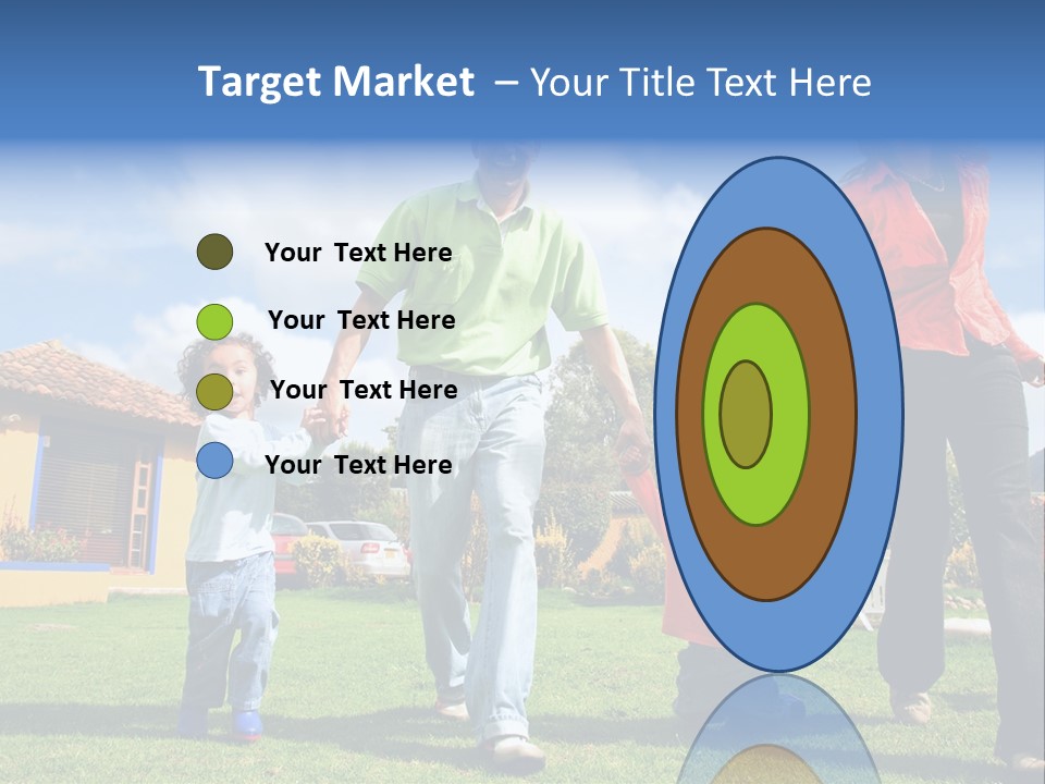 A Family Holding Hands In Front Of A House PowerPoint Template