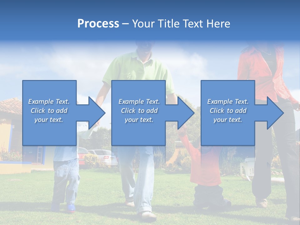 A Family Holding Hands In Front Of A House PowerPoint Template