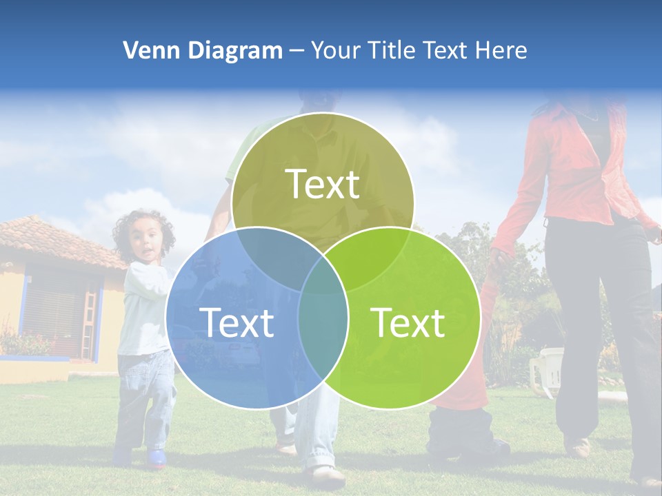 A Family Holding Hands In Front Of A House PowerPoint Template