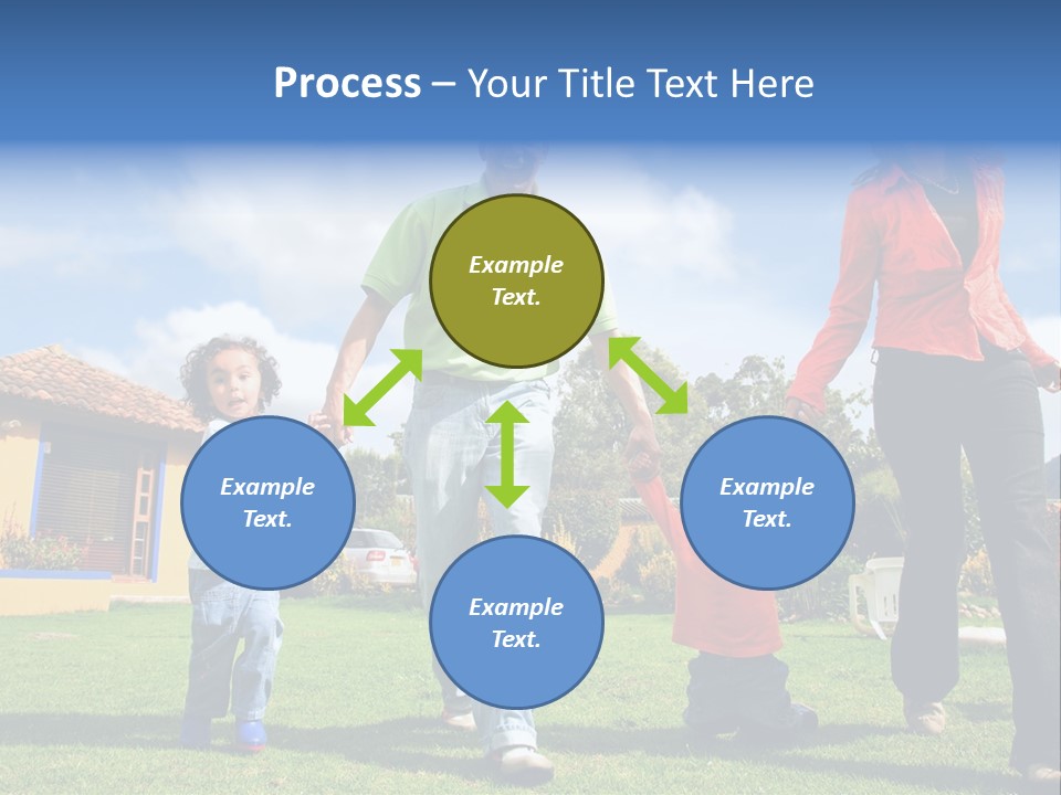 A Family Holding Hands In Front Of A House PowerPoint Template