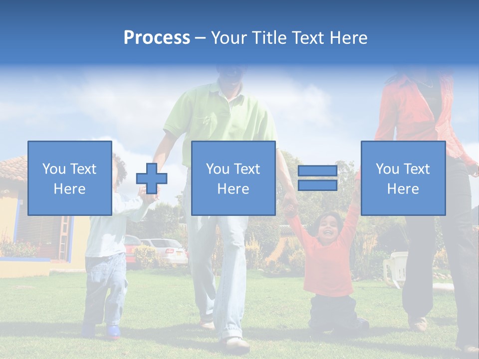 A Family Holding Hands In Front Of A House PowerPoint Template