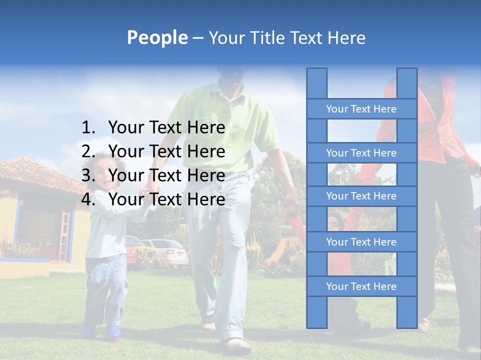 A Family Holding Hands In Front Of A House PowerPoint Template