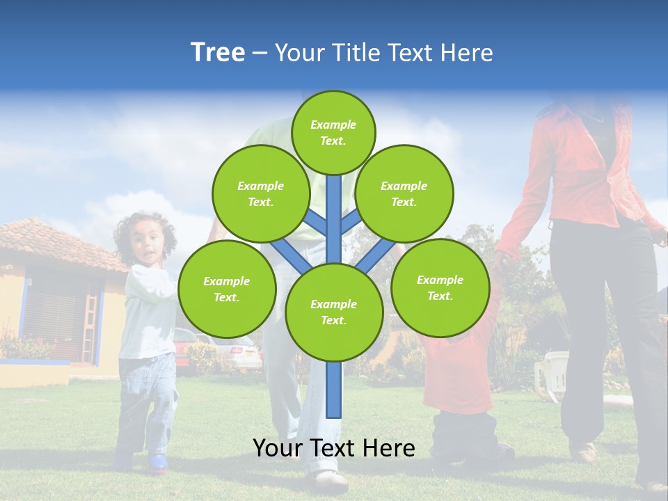 A Family Holding Hands In Front Of A House PowerPoint Template