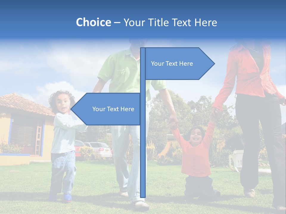 A Family Holding Hands In Front Of A House PowerPoint Template