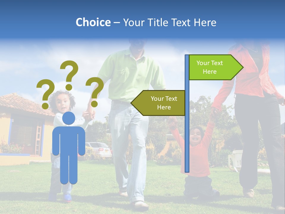 A Family Holding Hands In Front Of A House PowerPoint Template