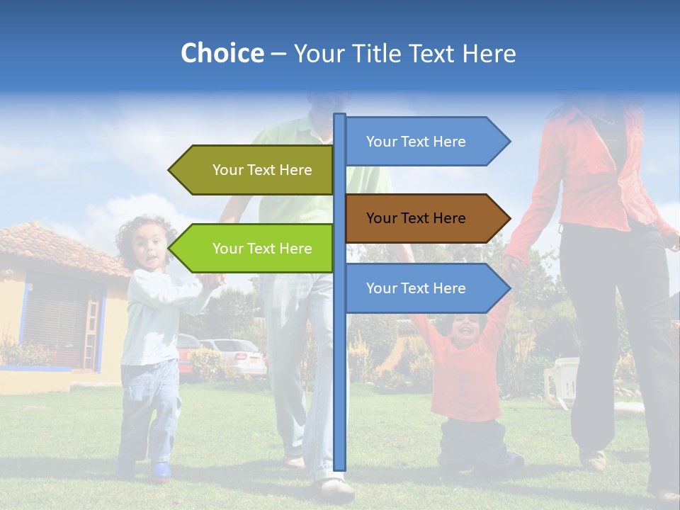 A Family Holding Hands In Front Of A House PowerPoint Template