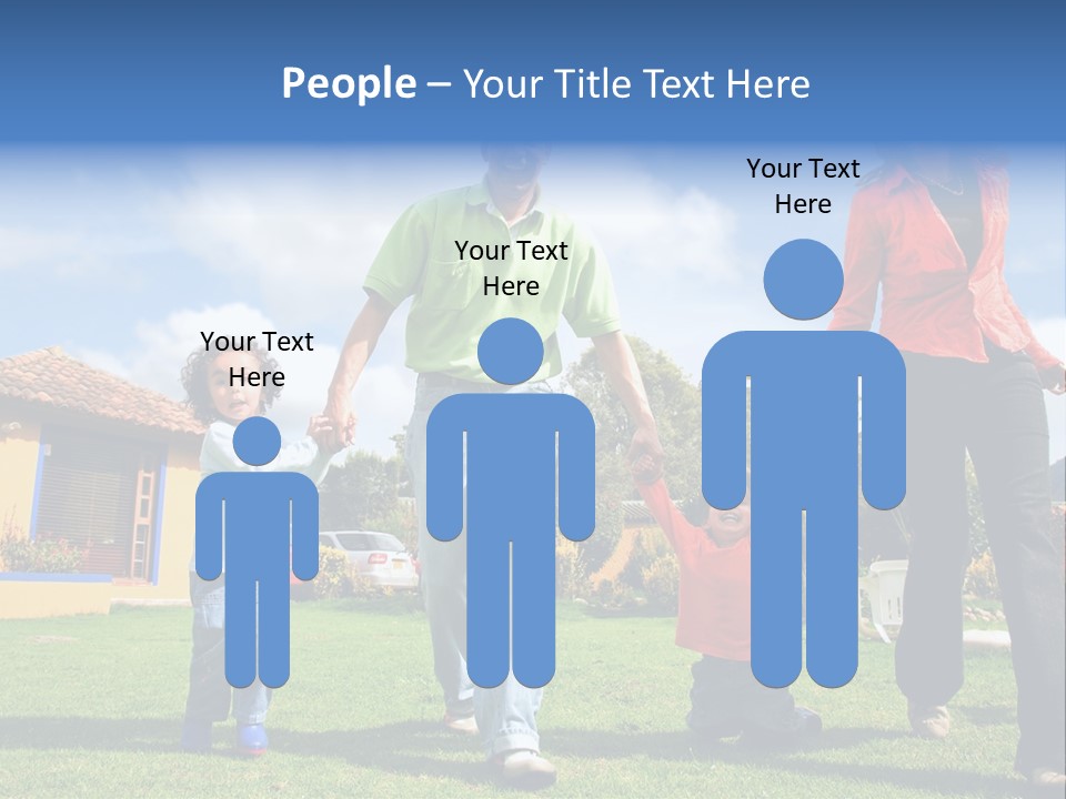 A Family Holding Hands In Front Of A House PowerPoint Template