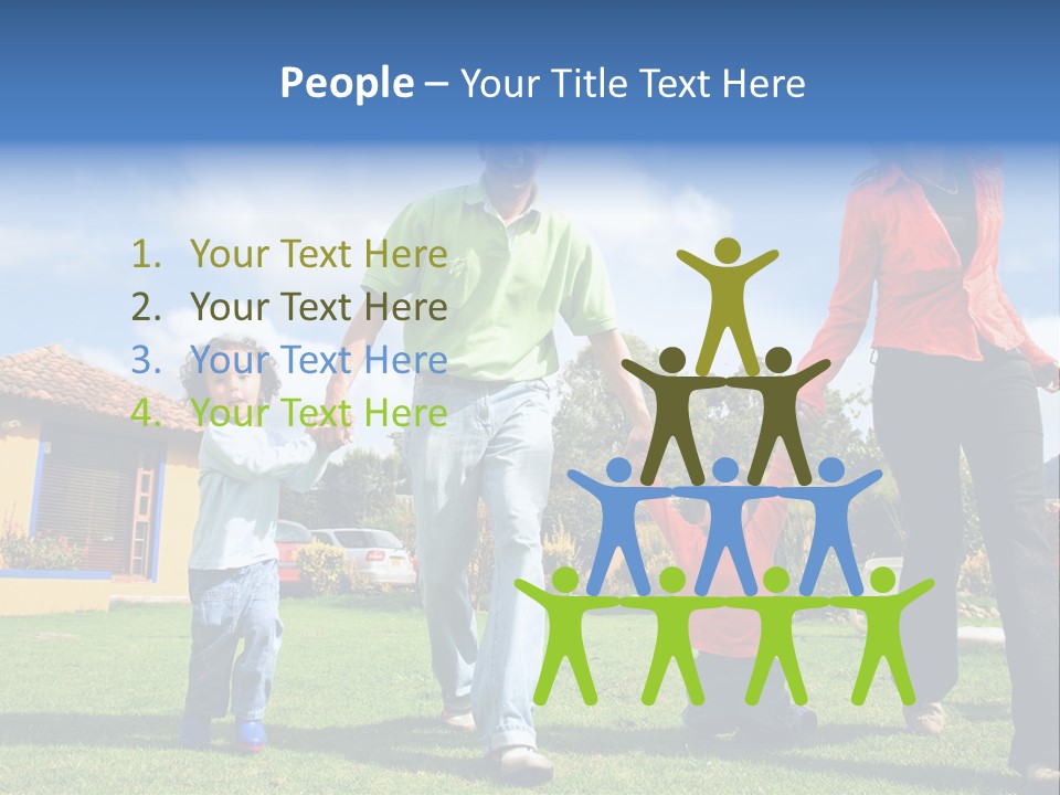A Family Holding Hands In Front Of A House PowerPoint Template