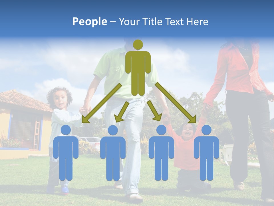A Family Holding Hands In Front Of A House PowerPoint Template