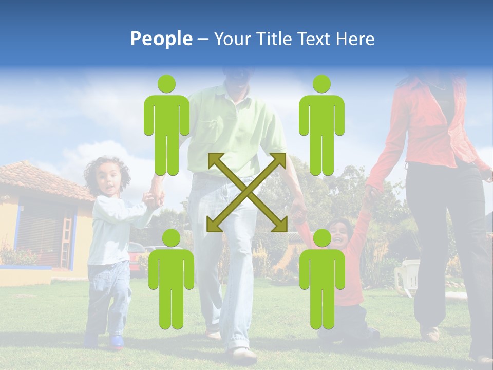 A Family Holding Hands In Front Of A House PowerPoint Template