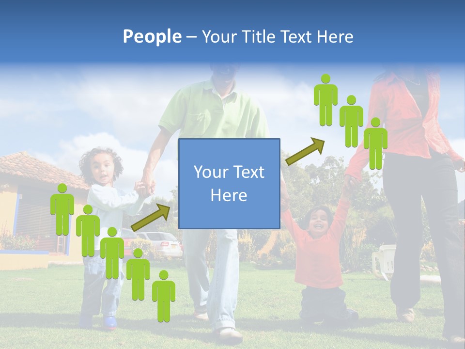 A Family Holding Hands In Front Of A House PowerPoint Template